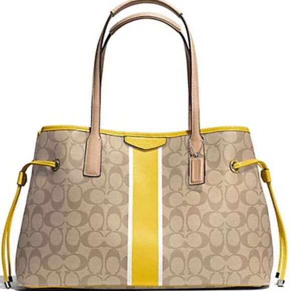 Coach Signature C Stripe Tote & Wristlet in Yellow Double Bundle, EUC - Picture 2 of 15
